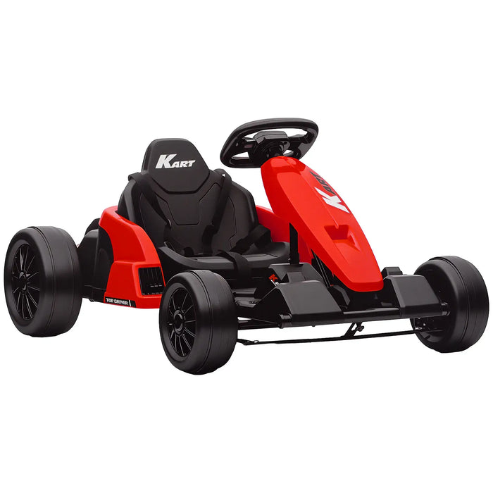 Red and black go-kart on a white background