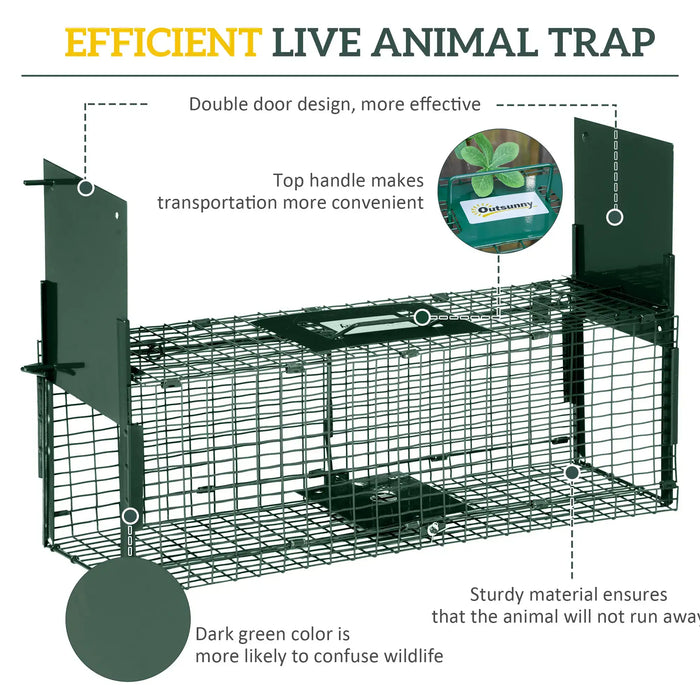 Dual Entry Humane Rat Trap – Green | Steel Live Catch Cage - Auto-Locking Doors PAWHUT - Little and Giant Explorers PawHut