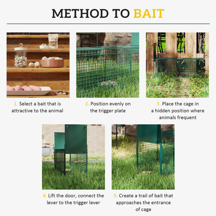 Dual Entry Humane Rat Trap – Green | Steel Live Catch Cage - Auto-Locking Doors PAWHUT - Little and Giant Explorers PawHut