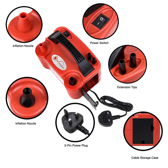 Dual Nozzle Balloon Inflator Pump | 600W Electric Balloon Blower - Automatic Modes VINSANI - Little and Giant Explorers Vinsani