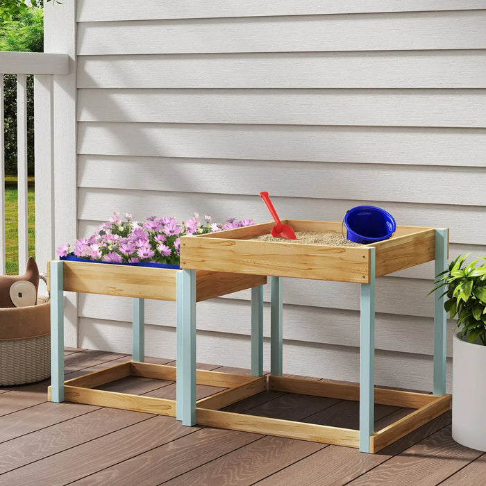 2-Pieces Wooden Outdoor Sand and Water Play Tables - Little and Giant Explorers AIYAPLAY