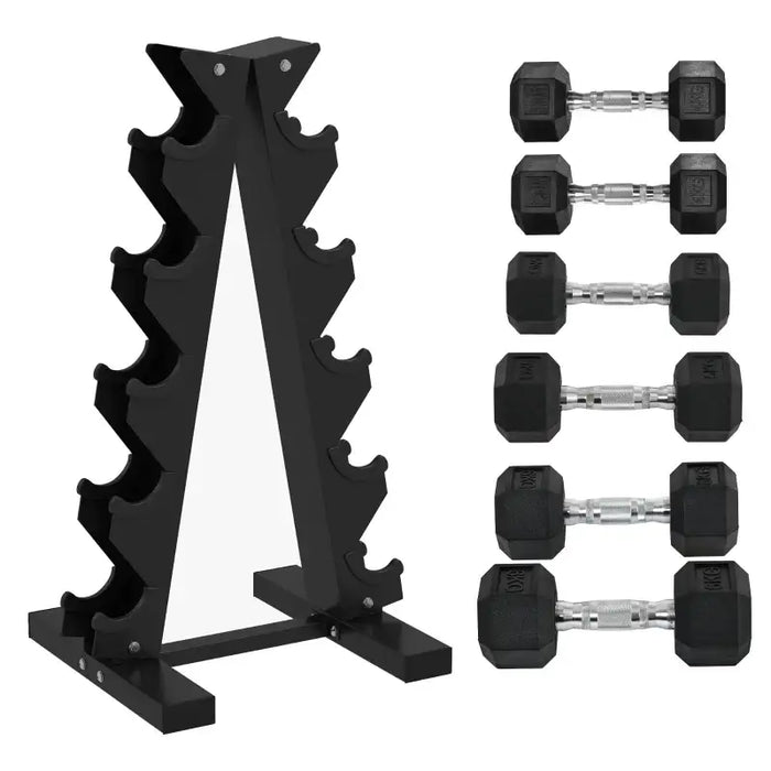 Dumbbell Rack with 6 Rubber Dumbbells | 4kg, 5kg and 6kg Weights SPORTNOW - Little and Giant Explorers SPORTNOW