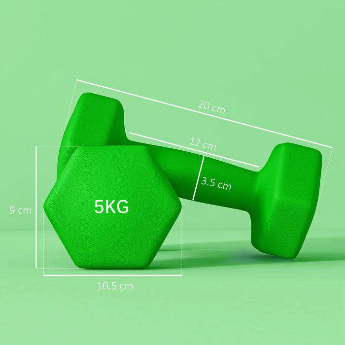 Dumbbell Set – 2 x 5kg Hex Hand Weights- Green | Non-Slip Grip SPORTNOW - Little and Giant Explorers SPORTNOW