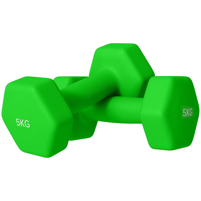 Dumbbell Set – 2 x 5kg Hex Hand Weights- Green | Non-Slip Grip SPORTNOW - Little and Giant Explorers SPORTNOW