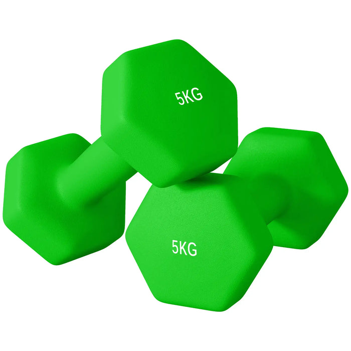 Dumbbell Set – 2 x 5kg Hex Hand Weights- Green | Non-Slip Grip SPORTNOW - Little and Giant Explorers SPORTNOW