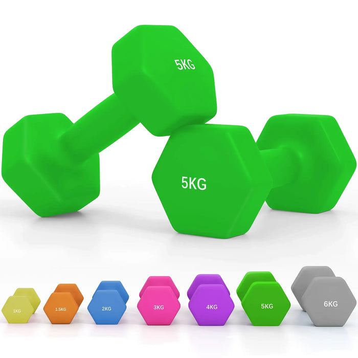 Dumbbell Set – 2 x 5kg Hex Hand Weights- Green | Non-Slip Grip SPORTNOW - Little and Giant Explorers SPORTNOW