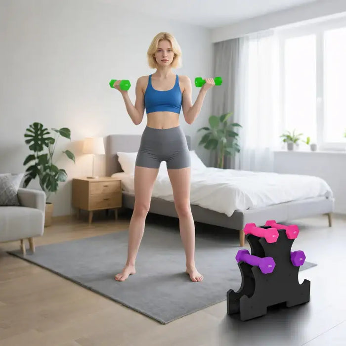 Dumbbell Weight Set with Rack – 1kg, 2kg and 3kg | Hexagonal Shape SPORTNOW - Little and Giant Explorers SPORTNOW