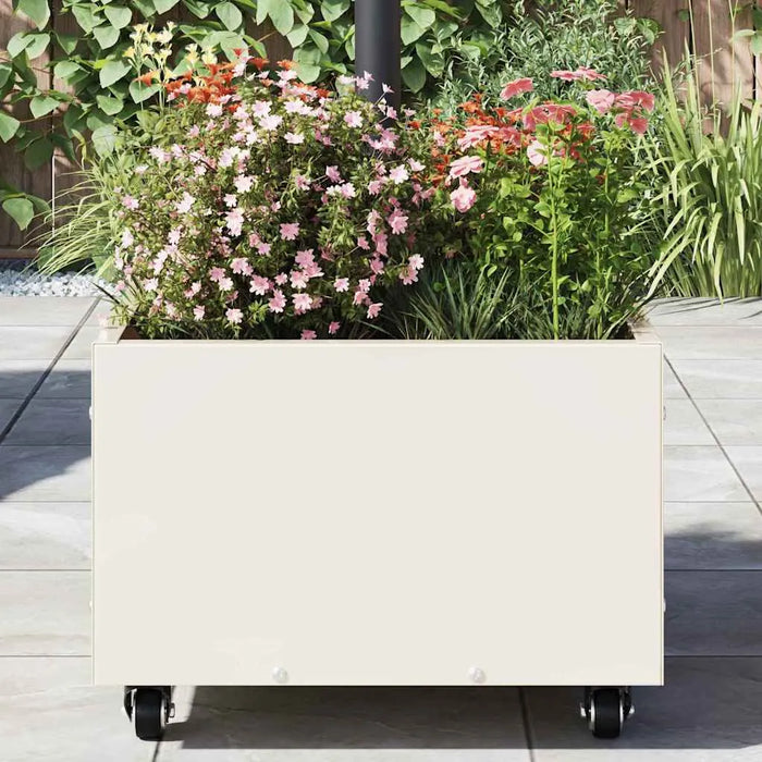 Durable Parasol Base with Planter - White | 360° Rotation Rollable Steel Design VIDAXL - Little and Giant Explorers vidaXL