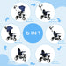 6-in-1 children's tricycle with age recommendations on a light blue background