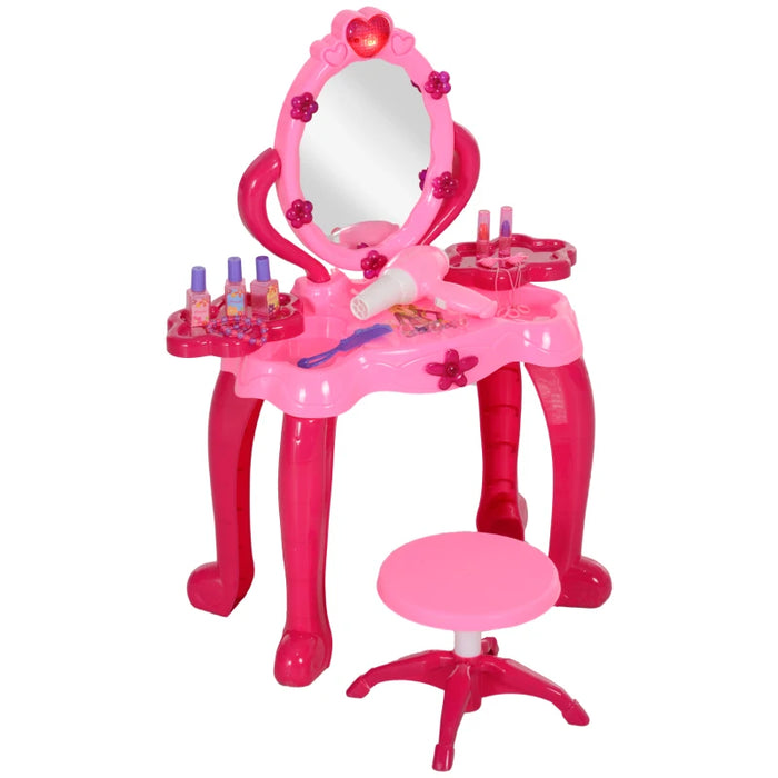 Kids Dressing Table with Mirror and Stool, Light, Music and 15 Accessories