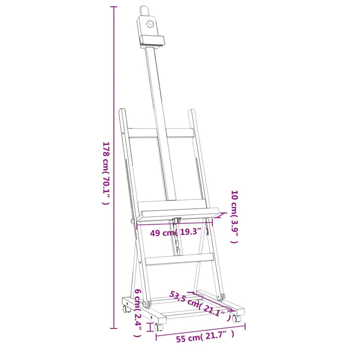 Easel Stand on Wheels in Solid Beech Wood (55 x 53.5 x 178cm) - Little and Giant Explorers vidaXL