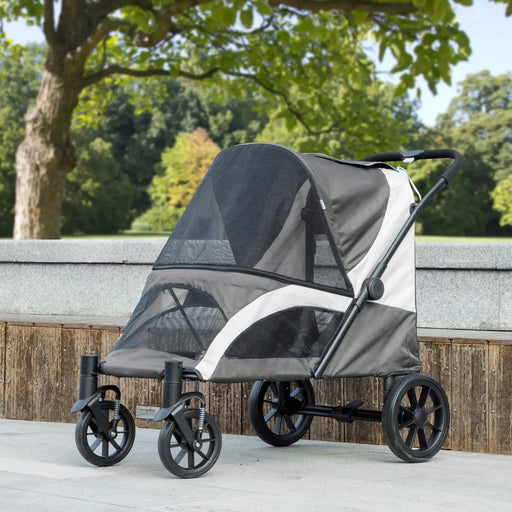 Easy Folding Pet Pram for Large Dogs in Dark Grey - Little and Giant Explorers PawHut