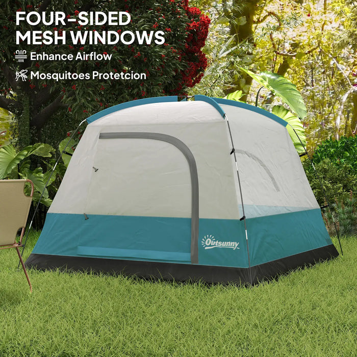 Easy Set Up Waterproof Dome Tent in Light Blue ( 3 - 4 persons) - Little and Giant Explorers Outsunny