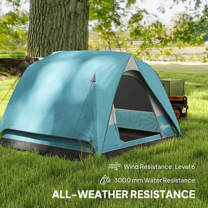 Easy Set Up Waterproof Dome Tent in Light Blue ( 3 - 4 persons) - Little and Giant Explorers Outsunny