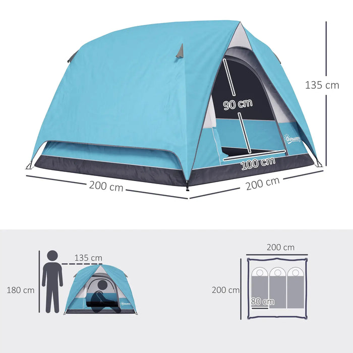 Easy Set Up Waterproof Dome Tent in Light Blue ( 3 - 4 persons) - Little and Giant Explorers Outsunny