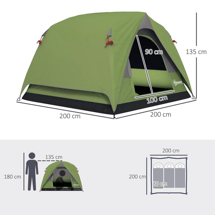 Easy Set Up Waterproof Dome Tent in Olive Green ( 3 - 4 persons) - Little and Giant Explorers Outsunny