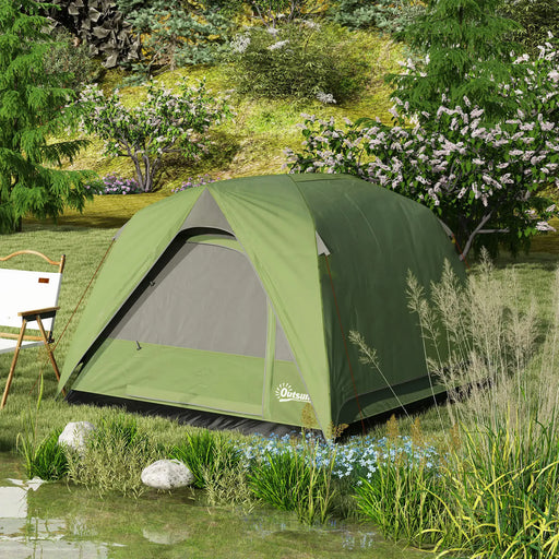 Easy Set Up Waterproof Dome Tent in Olive Green ( 3 - 4 persons) - Little and Giant Explorers Outsunny