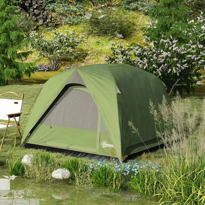 Easy Set Up Waterproof Dome Tent in Olive Green ( 3 - 4 persons) - Little and Giant Explorers Outsunny