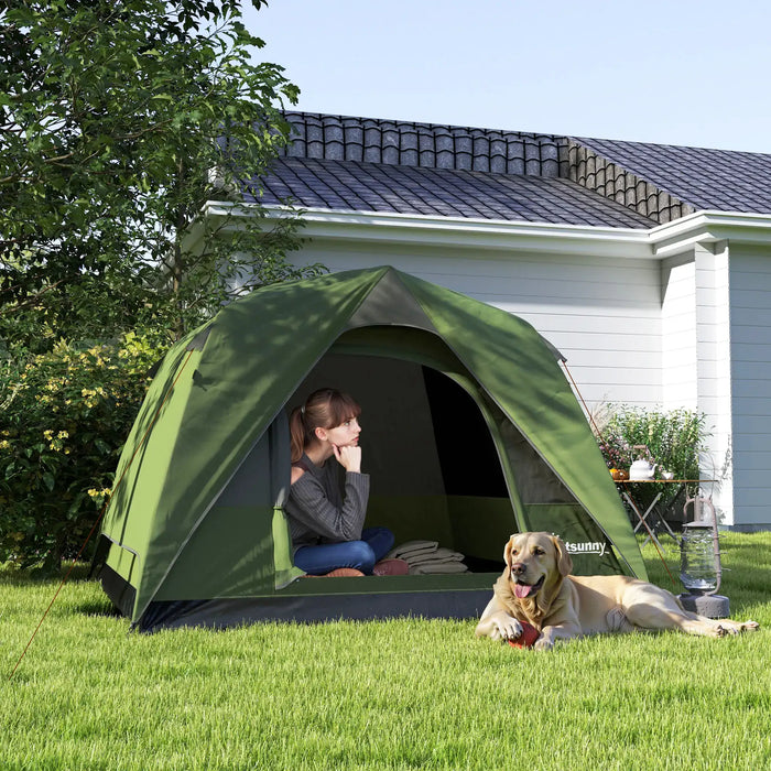 Easy Set Up Waterproof Dome Tent in Olive Green ( 3 - 4 persons) - Little and Giant Explorers Outsunny