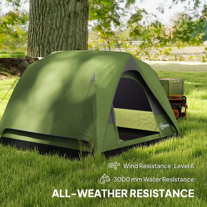 Easy Set Up Waterproof Dome Tent in Olive Green ( 3 - 4 persons) - Little and Giant Explorers Outsunny