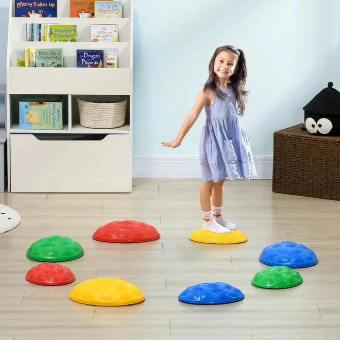 Eight-Piece Kids Balance River Stones with Non-Slip Mats - Little and Giant Explorers ZONEKIZ