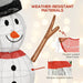 White mesh snowman decoration with black hat and scarf, showing weather-resistant steel frame and polyester fabric