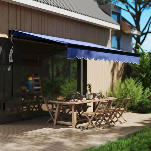 Electric Awning with LED Light and Remote Controller in Blue (3 x 2.5m) - Little and Giant Explorers Outsunny