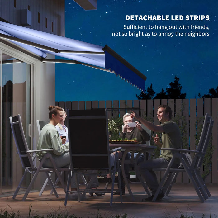 Electric Awning with LED Light and Remote Controller in Blue (3 x 2.5m) - Little and Giant Explorers Outsunny