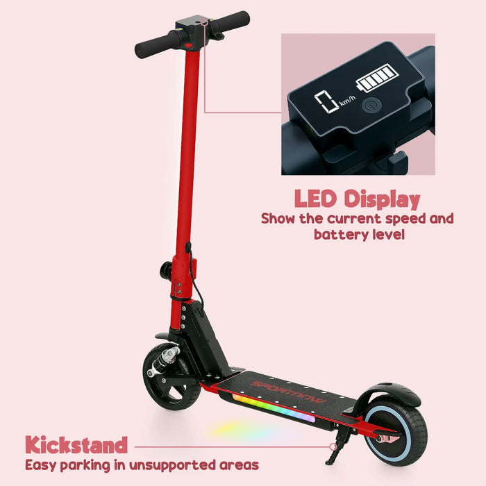 Folding Electric Scooter with LED Colourful Lights and Display in Red - Little and Giant Explorers SPORTNOW