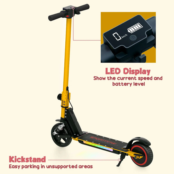 Folding Electric Scooter with LED Colourful Lights and Display in Yellow - Little and Giant Explorers SPORTNOW