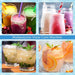 Collage of various drinks in jars and glasses with a text overlay about a snow cone machine.