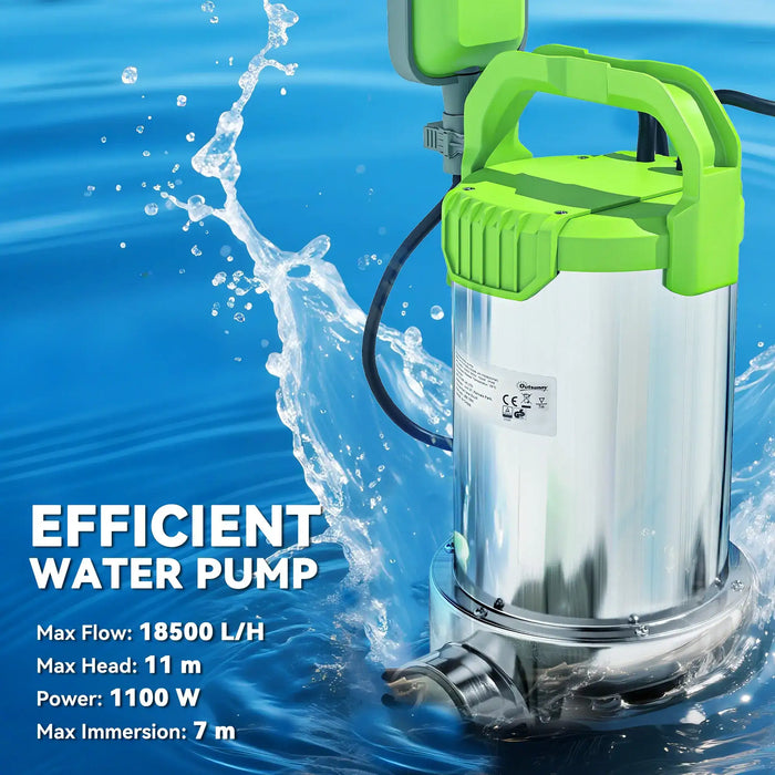 Electric Water Pump | 1100W Motor with 18500 L/H Flow Rate and Stainless Steel Housing - Little and Giant Explorers Outsunny