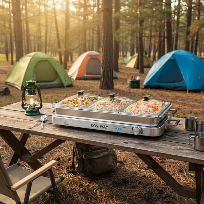 Electric Warming Tray – 450W Power | 3 Stainless Steel Trays - Adjustable Temperature COSTWAY - Little and Giant Explorers Costway