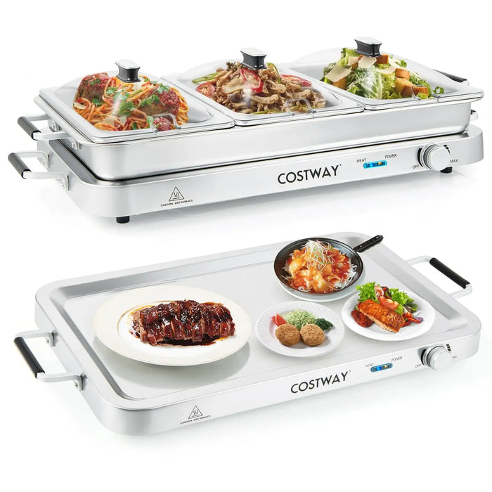 Electric Warming Tray – 450W Power | 3 Stainless Steel Trays - Adjustable Temperature COSTWAY - Little and Giant Explorers Costway
