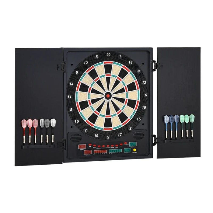 Electronic Dartboard Set, 27 Games Modes and 202 Variations, LED and 12 Soft Tip Darts and Cabinet to Storage - Little and Giant Explorers HOMCOM