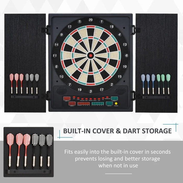 Electronic Dartboard Set, 27 Games Modes and 202 Variations, LED and 12 Soft Tip Darts and Cabinet to Storage - Little and Giant Explorers HOMCOM