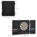 Electronic LED dartboard with cabinet doors, darts, and dimensions in centimeters.