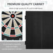 Electronic LED dartboard with cabinet doors and soft dartboard close-up