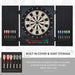Electronic LED dartboard with cabinet doors, dart storage, and multiple color darts
