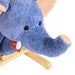Blue plush elephant rocking horse with light wood base and plaid bow for kids