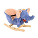 Blue plush elephant rocking horse with wooden rocker and red bow tie for kids