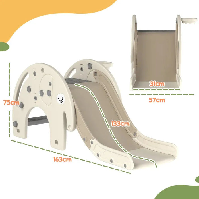 Elephant Themed 3-in-1 Toddler Slide with Basketball Hoop in Cream White - Little and Giant Explorers AIYAPLAY