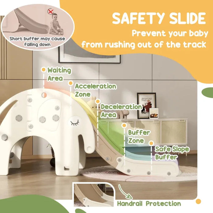 Elephant Themed 3-in-1 Toddler Slide with Basketball Hoop in Cream White - Little and Giant Explorers AIYAPLAY