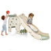Kids playing on elephant-themed 4-in-1 toddler slide and basketball activity center