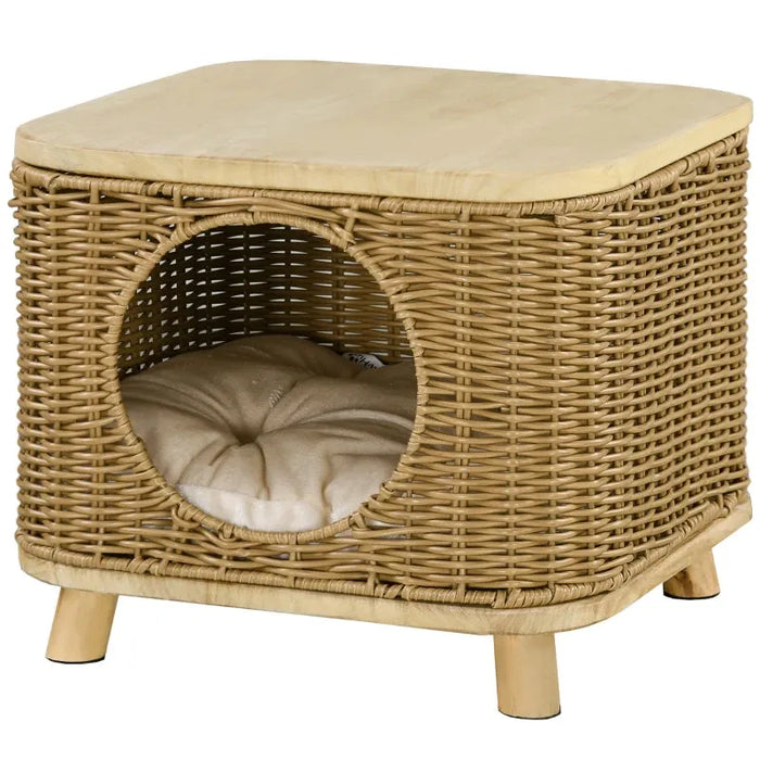 Elevated Design Wicker Cat House with Washable Cushion - Little and Giant Explorers PawHut