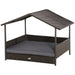 Elevated Rattan Dog House with Removable Cushion and Canopy - Little and Giant Explorers PawHut