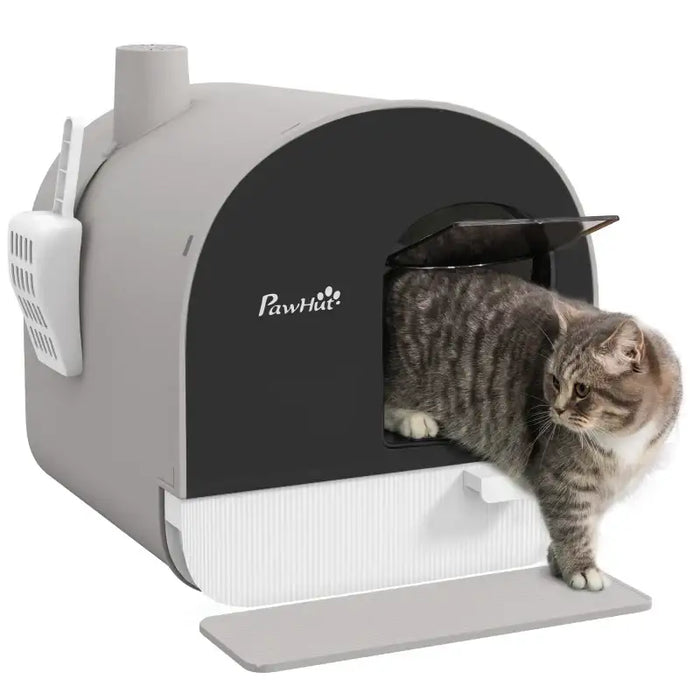 Enclosed Cat Litter Box - Light Grey | Hooded Cat Toilet with Odour Control PAWHUT - Little and Giant Explorers PawHut