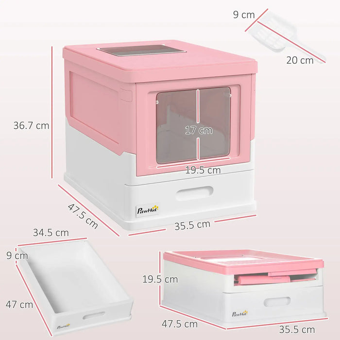 Hooded Cat Litter Box with Scoop and Front Entry in Pink - Little and Giant Explorers PawHut