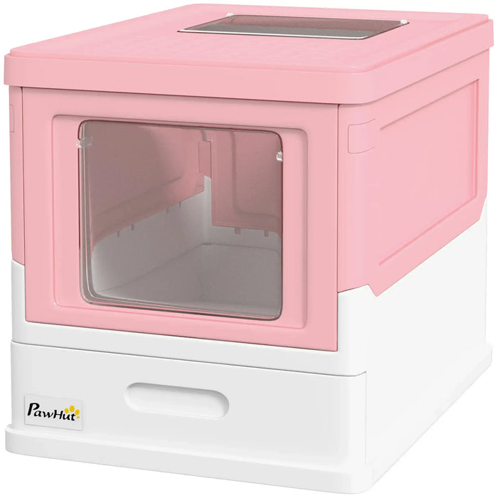 Hooded Cat Litter Box with Scoop and Front Entry in Pink - Little and Giant Explorers PawHut