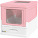 Hooded Cat Litter Box with Scoop and Front Entry in Pink - Little and Giant Explorers PawHut